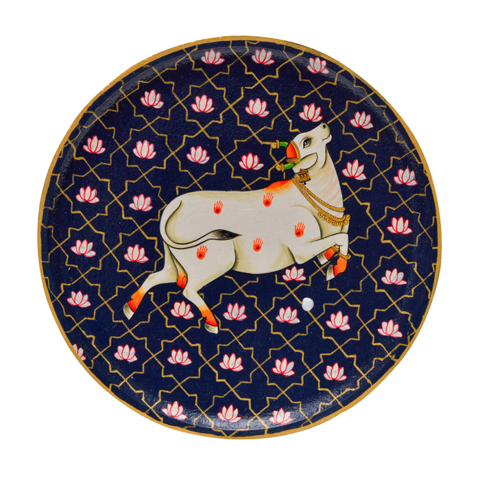 Blue Jaali Leaping Cow Decorative Plate TRVP