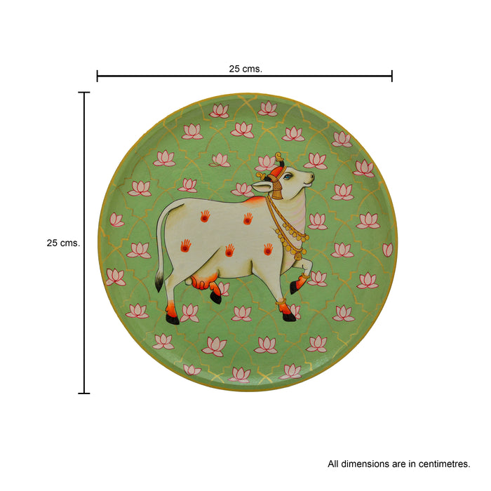 Jaali Cow Pichwai décor plate - Mint Green