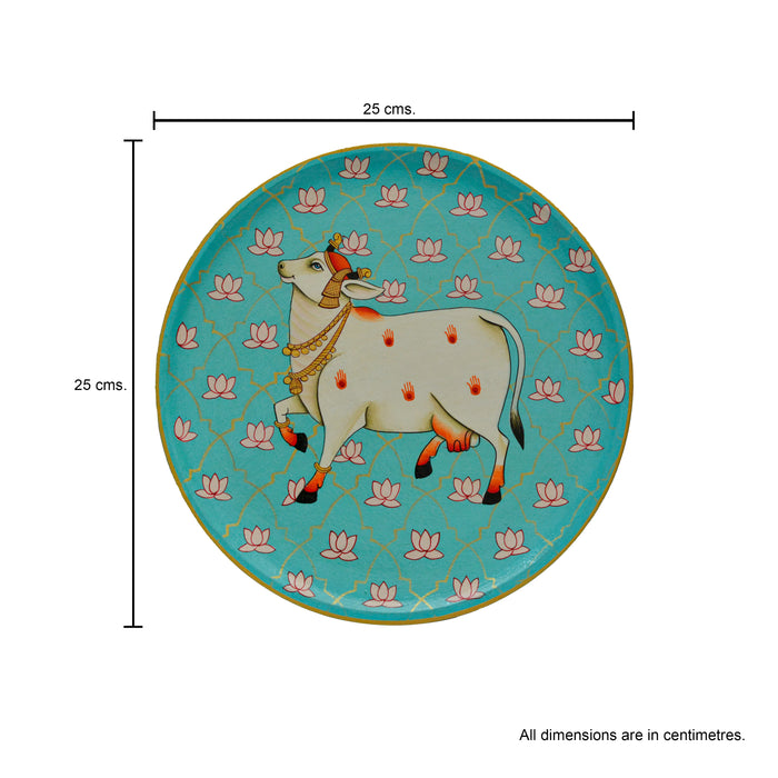 Jaali Cow pichwai Decor Plate - Mint Blue