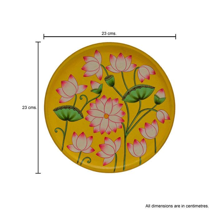 Lotus Swamp Pichwai Decor Plate - Yellow