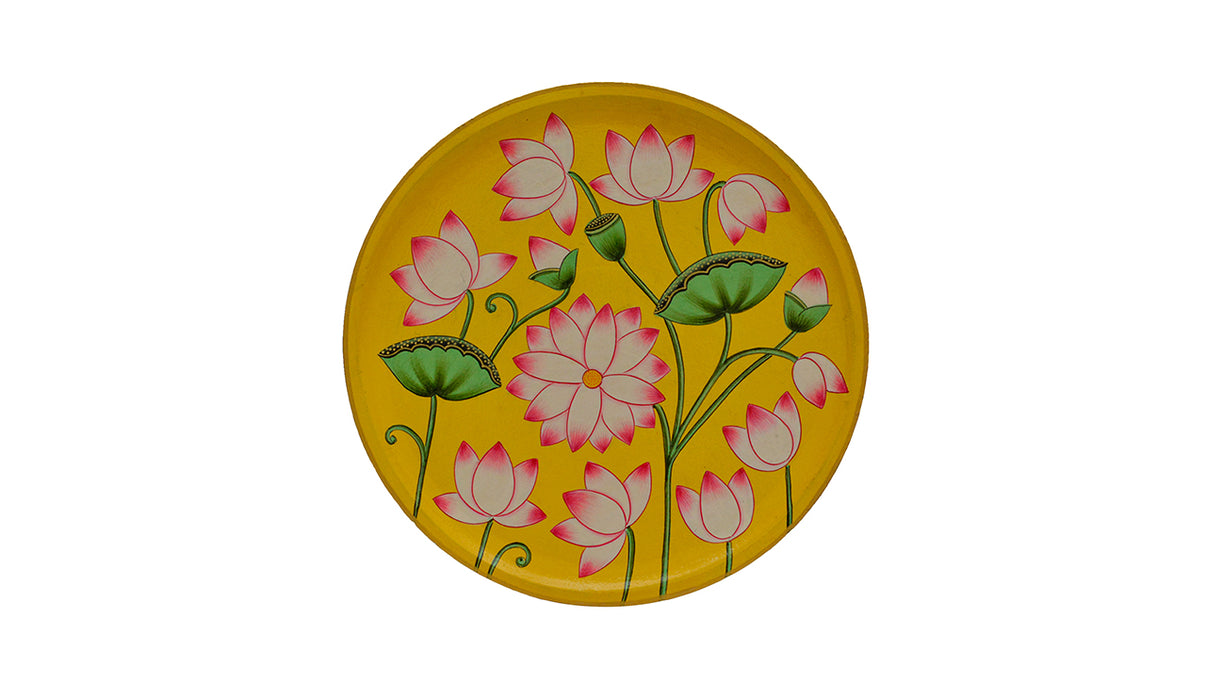 Lotus Swamp Pichwai Decor Plate - Yellow