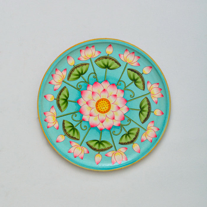 Lotus Chakra Pichwai Décor Plate - Teal Blue