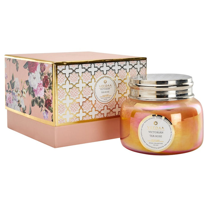 Victorian Tea Rose Macaron Glass Scented Candle VDAC