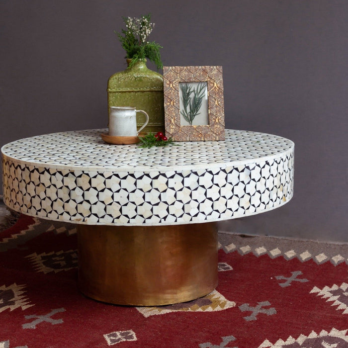 Buy Tables | Round Inlay table with Brass | Shop at The Purple Turtles ...